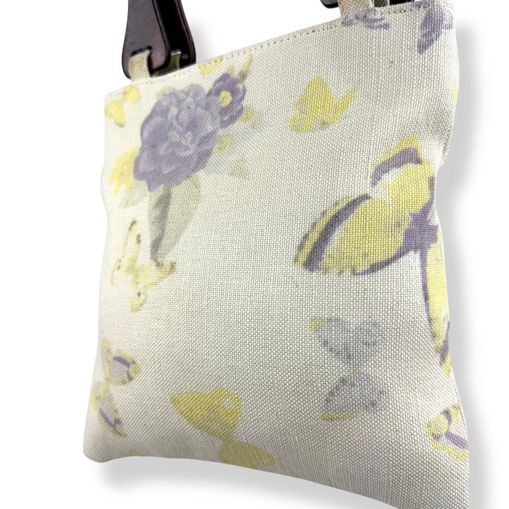 90's woven linen butterfly floral wood handle bag by FASHION EXPRESS ORIGINAL - Picture 2 of 16